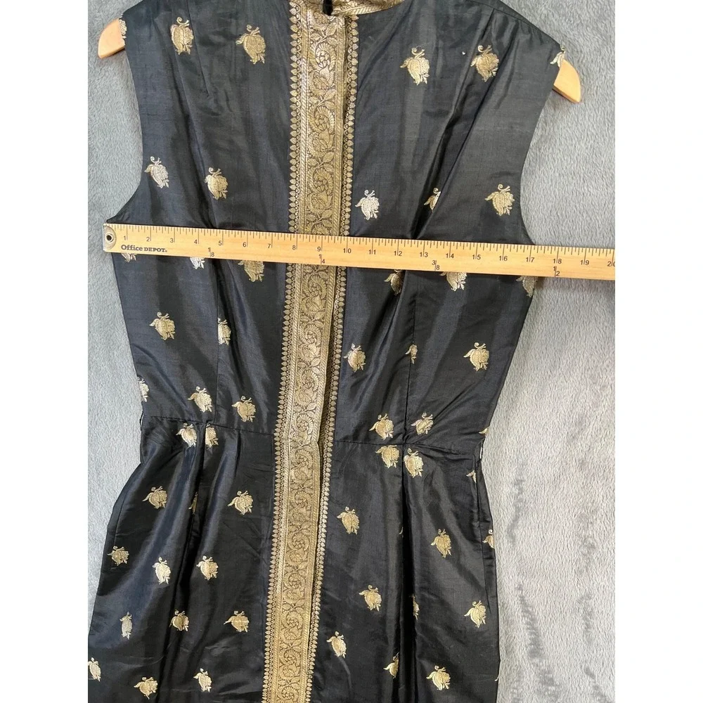 Vintage 60s Cocktail Sheath Dress Size 10 Black Gold Silk Brocade Handmade* - Picture 5 of 12